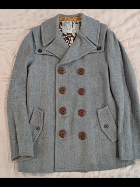 Men's Double-Breasted Gray Peacoat